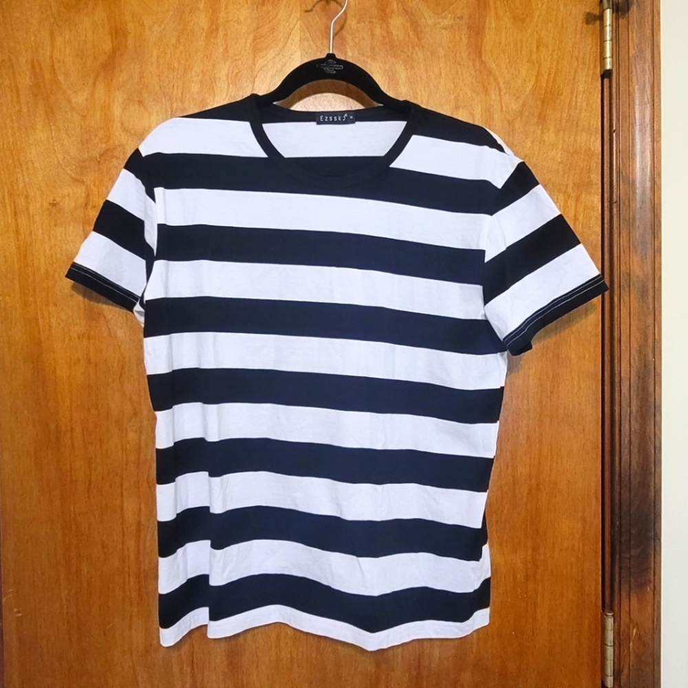 Ezsskj Men's Pugsley Addams Costume Shirt Black White Striped T Shirt